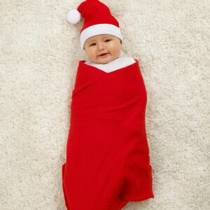Parent's Choice Red Santa Xmas Swaddle Set, Swaddle Baby Blanket and Beanie new